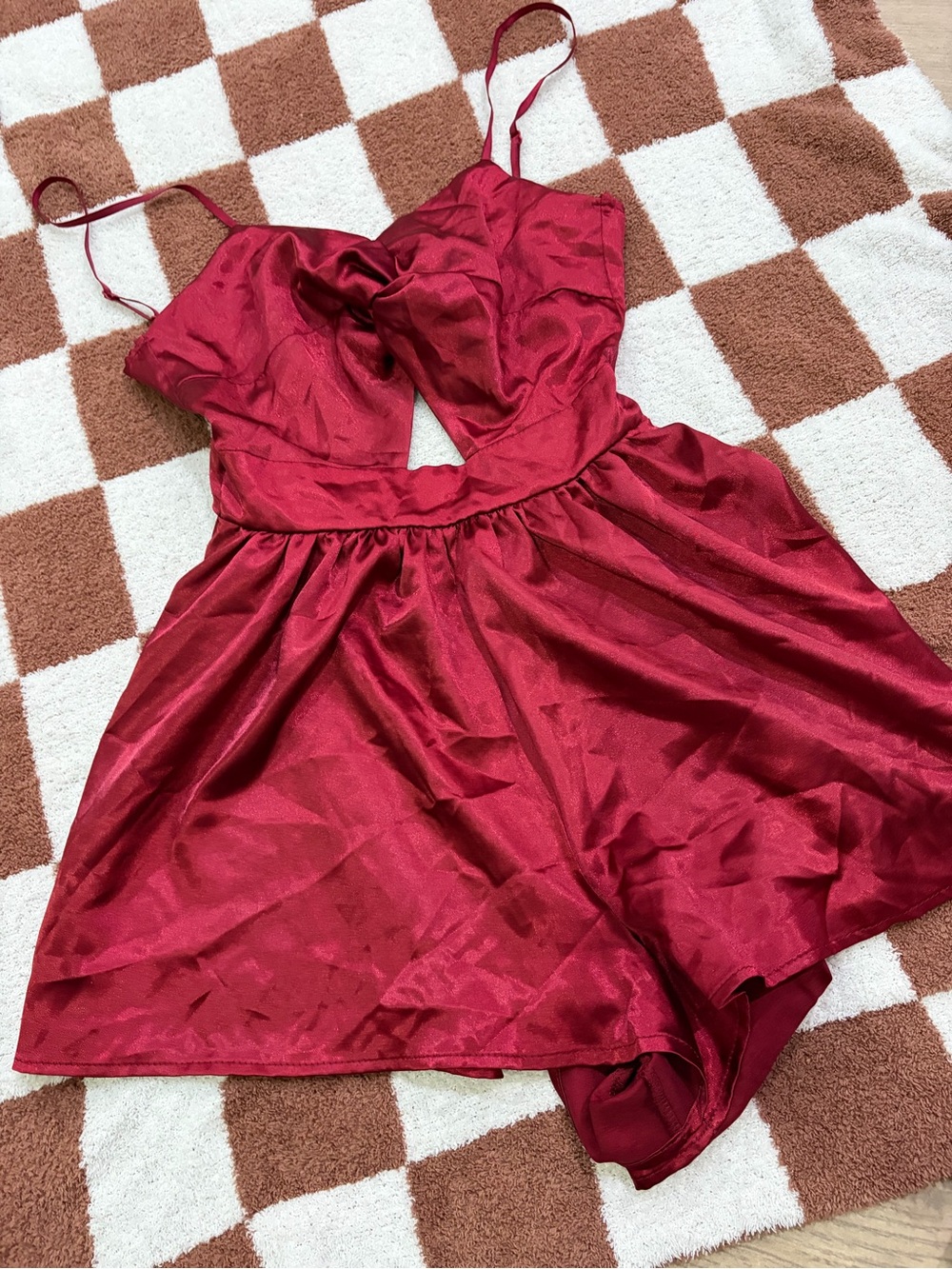 Windsor Red Satin Romper with Cutout Detail